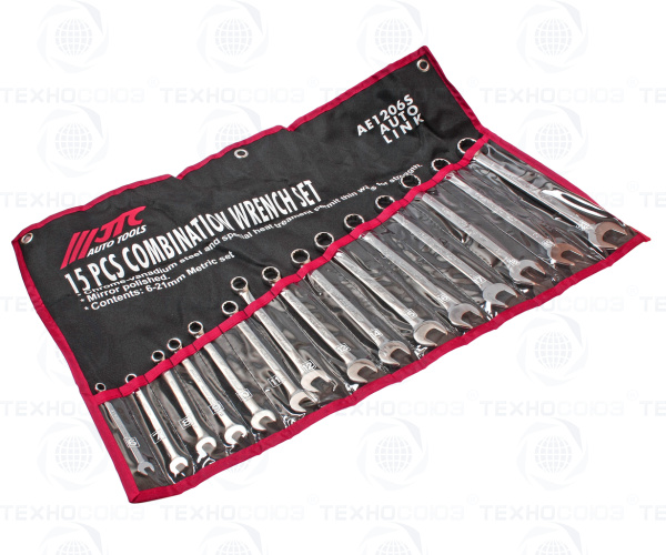 JTC-AE1206S Набор ключей комбинированных 6-21мм в планшете 15 предметов